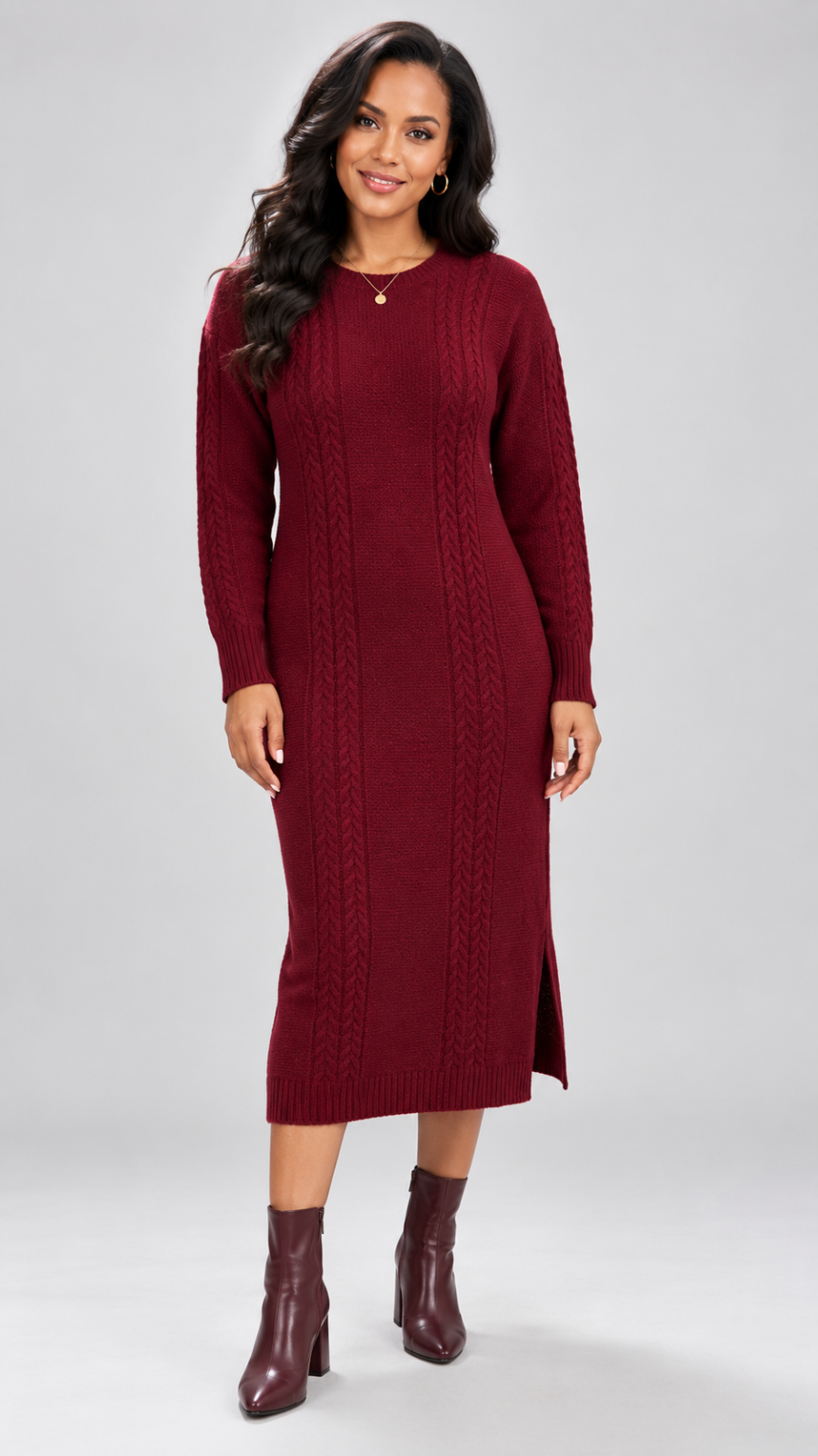 The Fashion Frenzy Cable Knit Sweater Midi Dress