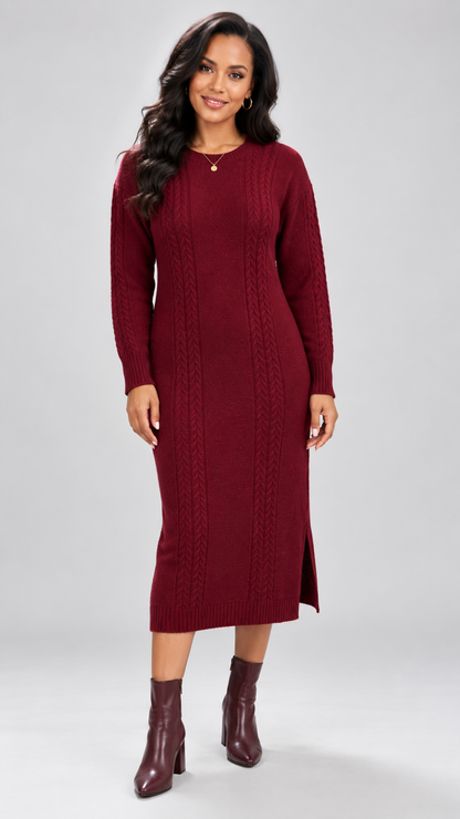 The Fashion Frenzy Cable Knit Sweater Midi Dress