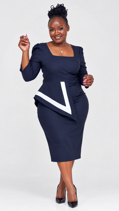 Black Side Peplum Dress - Black