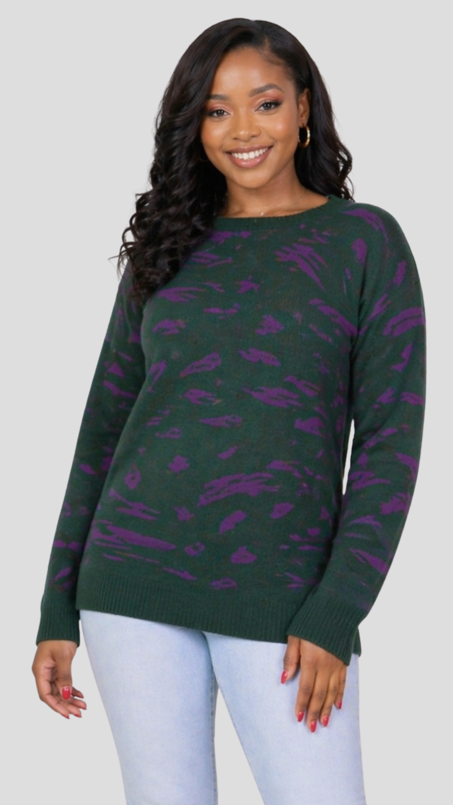 The Fashion Frenzy Printed Pullover Sweater - Green