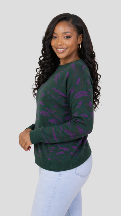 The Fashion Frenzy Printed Pullover Sweater - Green