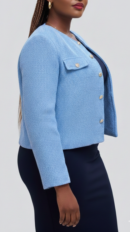 The Fashion Frenzy Élan Buttoned Jacket - Sky Blue