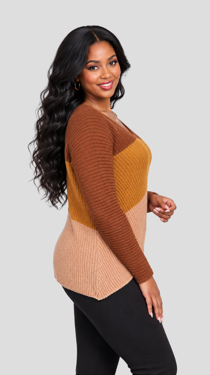 The Fashion Frenzy Pullover- Brown Colour Block