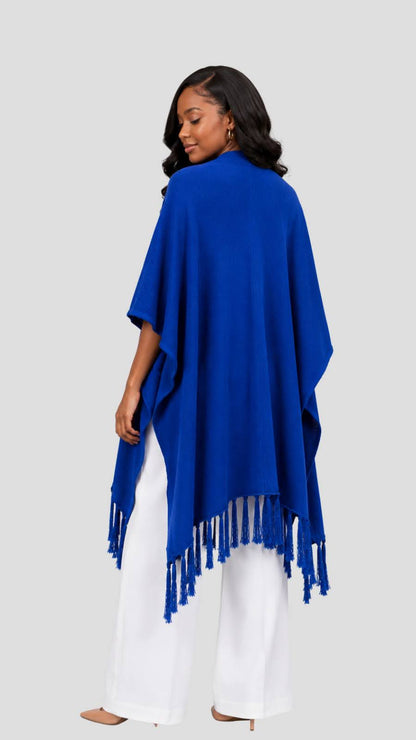 The Fashion Frenzy Fringed Acrylic Shawl – Blue