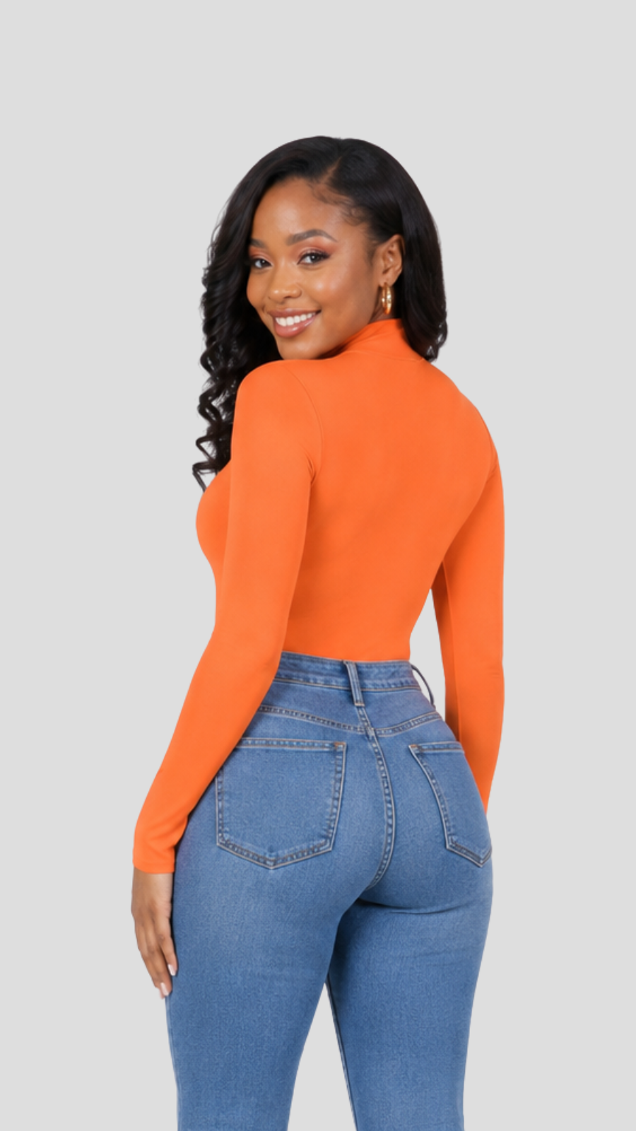 The Fashion Frenzy Savannah High-Neck Bodysuit – Orange
