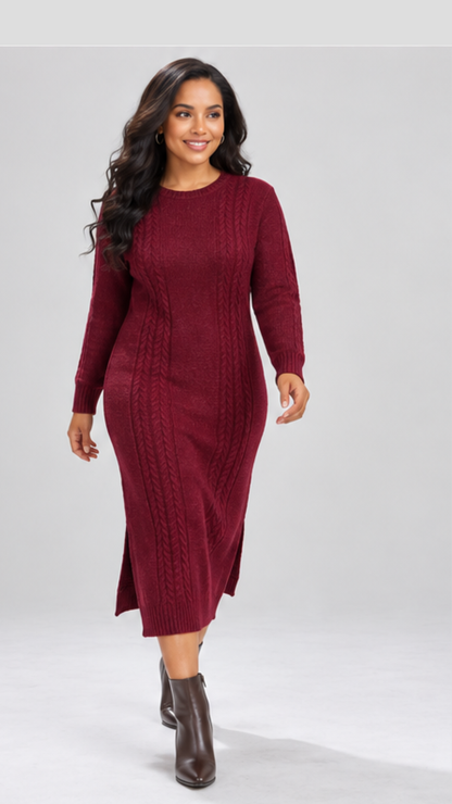 The Fashion Frenzy Cable Knit Sweater Midi Dress