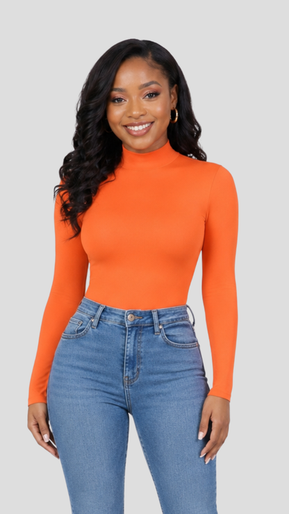 The Fashion Frenzy Savannah High-Neck Bodysuit – Orange