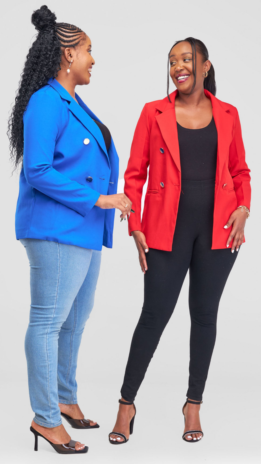 The Fashion Frenzy Elara Tailored Double-Button Blazer- Blue