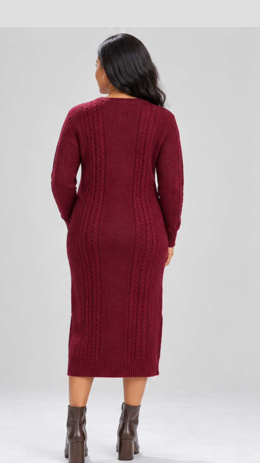 The Fashion Frenzy Cable Knit Sweater Midi Dress