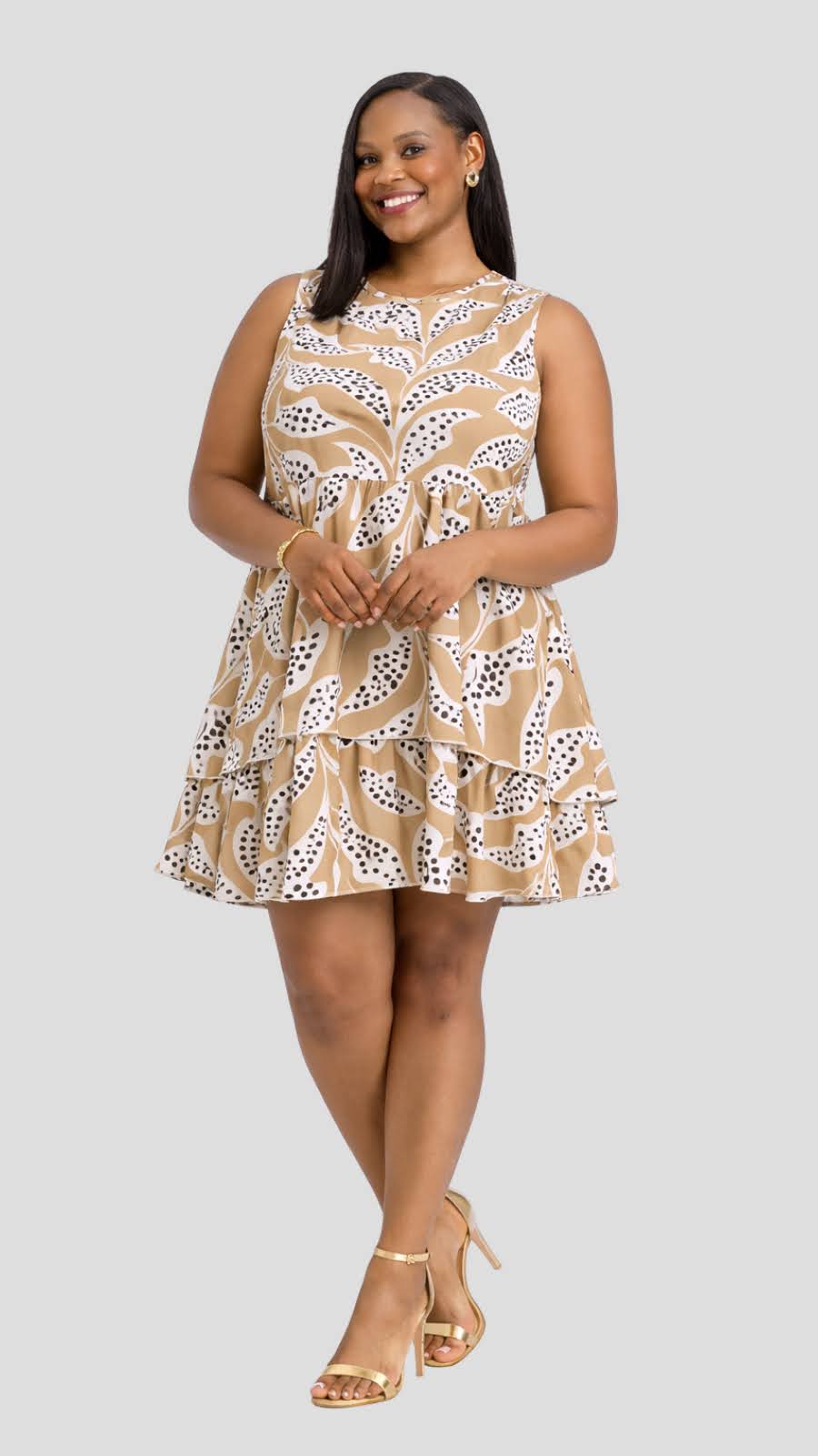 The Fashion Frenzy Botanical Layered Shift Dress – Camel