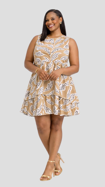 The Fashion Frenzy Botanical Layered Shift Dress – Camel