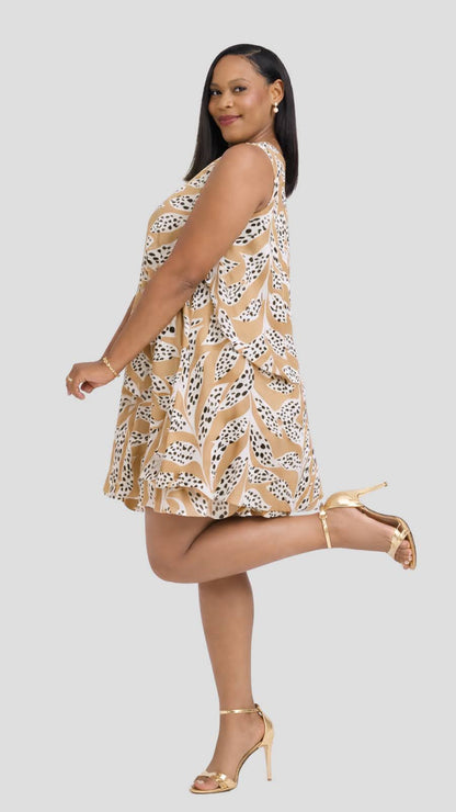 The Fashion Frenzy Botanical Layered Shift Dress – Camel