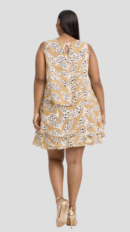 The Fashion Frenzy Botanical Layered Shift Dress – Camel