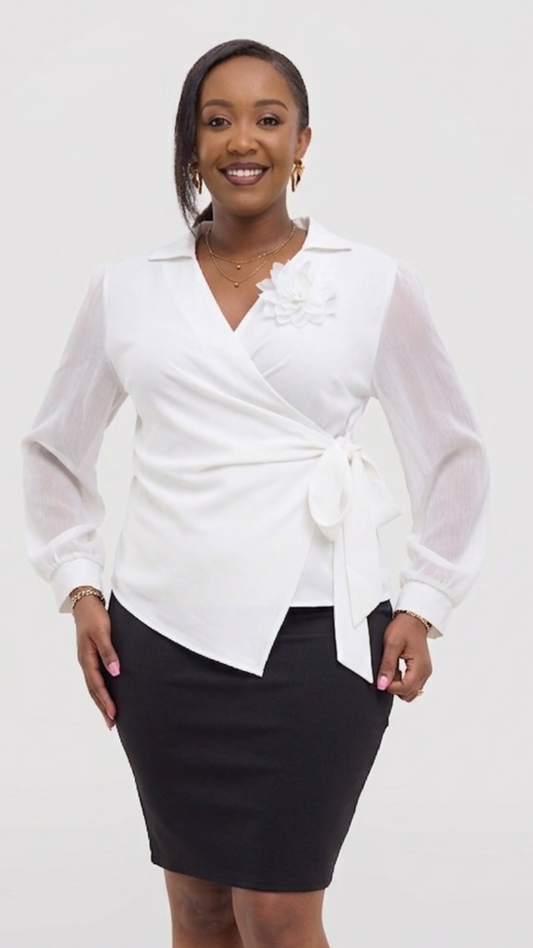 The Fashion Frenzy Wrap Blouse- White