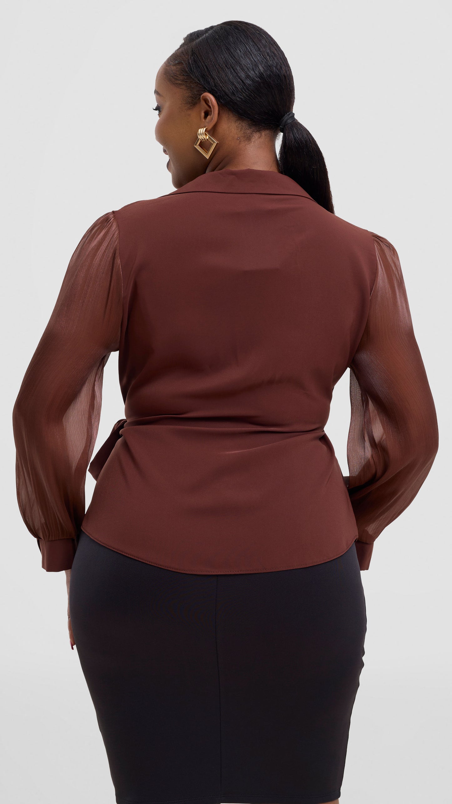 The Fashion Frenzy Wrap Blouse- Brown