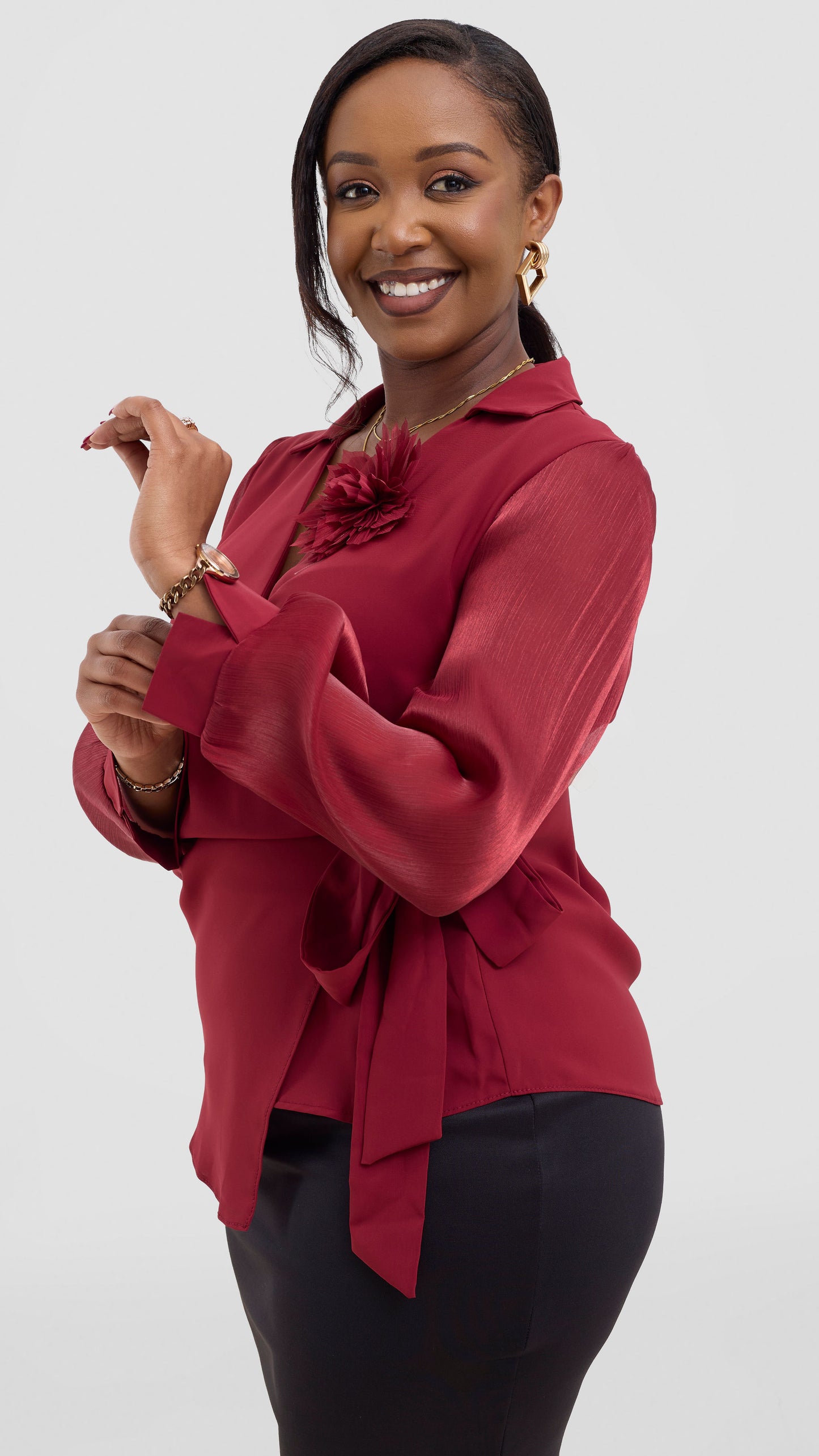 The Fashion Frenzy Wrap Blouse- Maroon