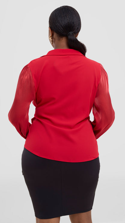 The Fashion Frenzy Wrap Blouse- Red