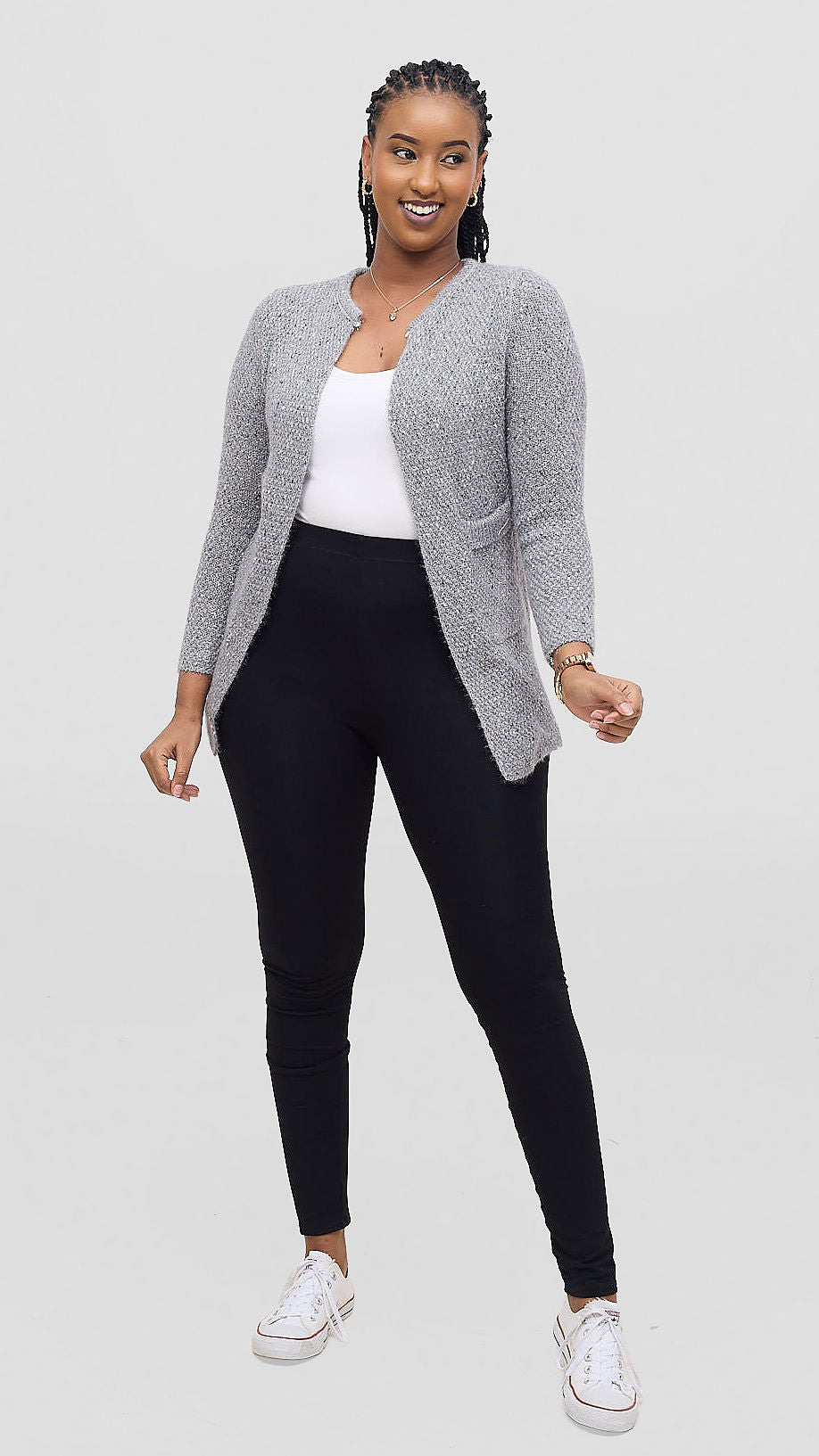 The Fashion Frenzy Waterfall Cardigan Cardigan - Dark Grey