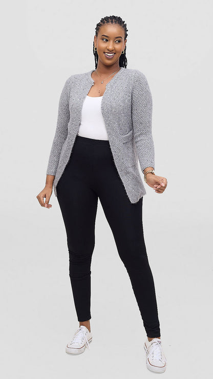 The Fashion Frenzy Waterfall Cardigan Cardigan - Dark Grey