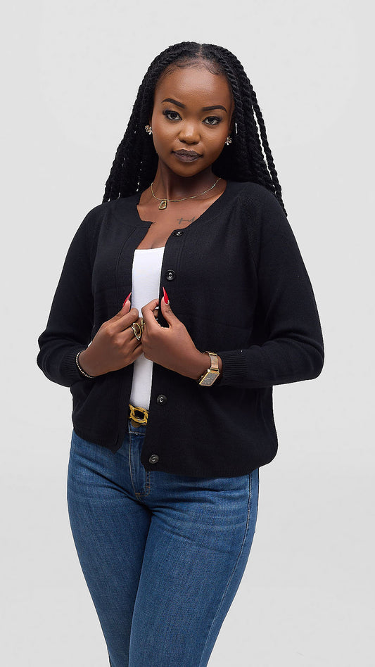 The Fashion Frenzy Mock Button Cardigan - Black