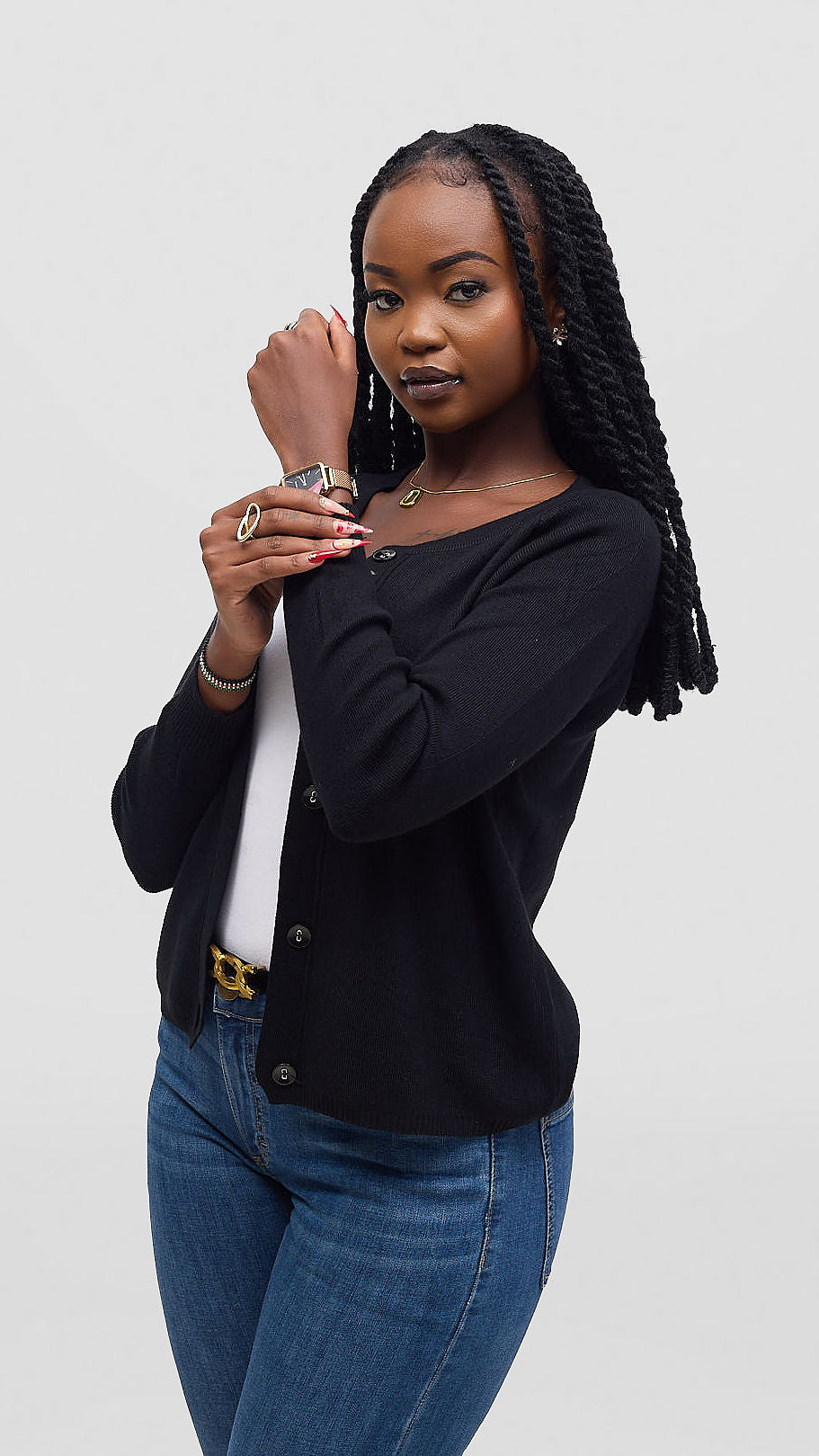 The Fashion Frenzy Mock Button Cardigan - Black