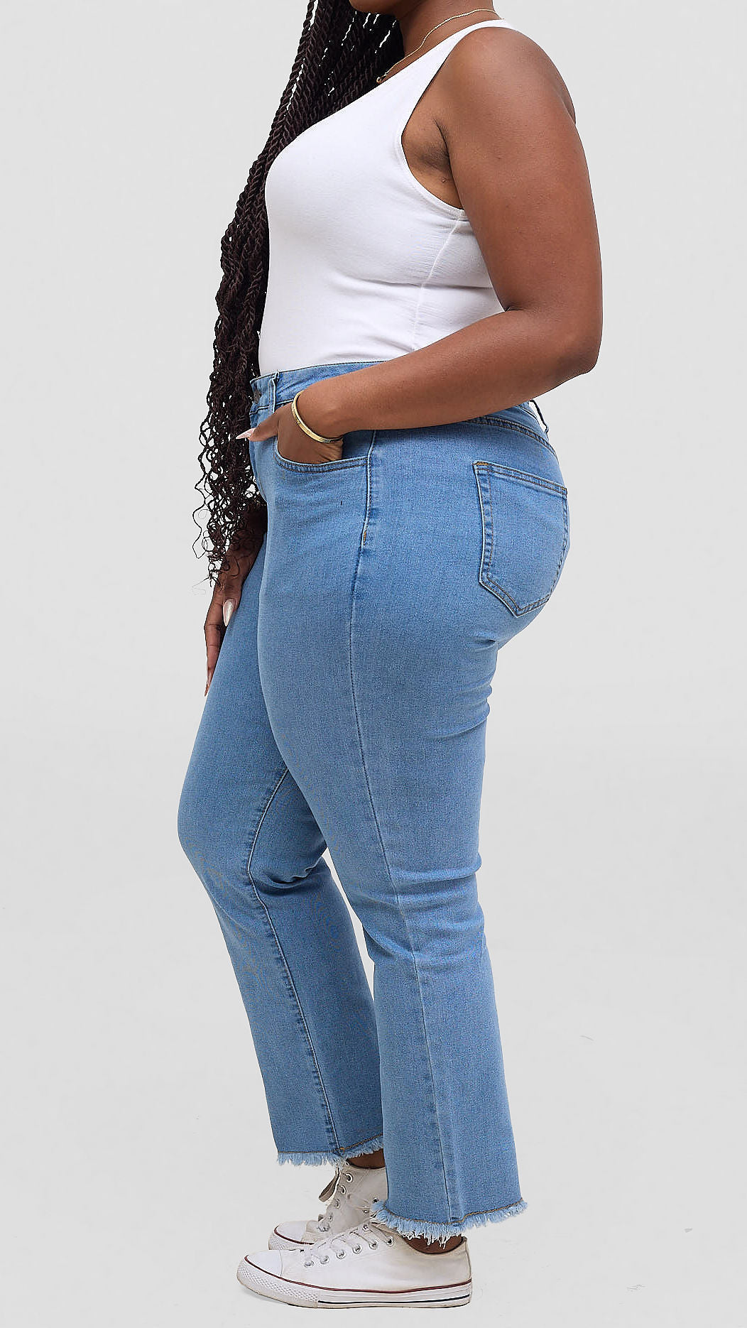 The Fashion Frenzy Kaya Fray Detail Straight Jeans – Blue