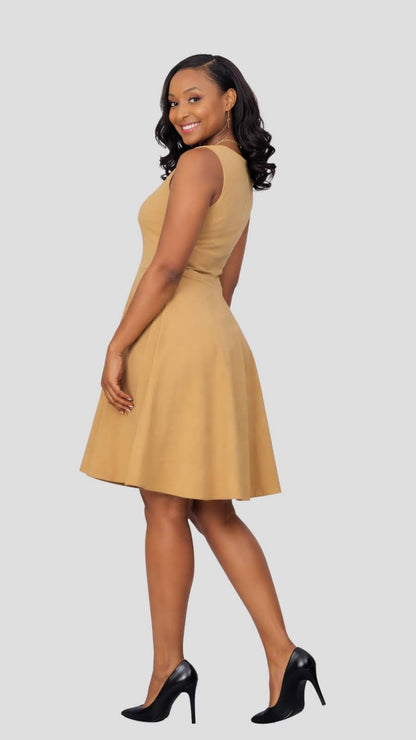 The Fashion Frenzy Scalloped Waist Skater Dress – Khaki