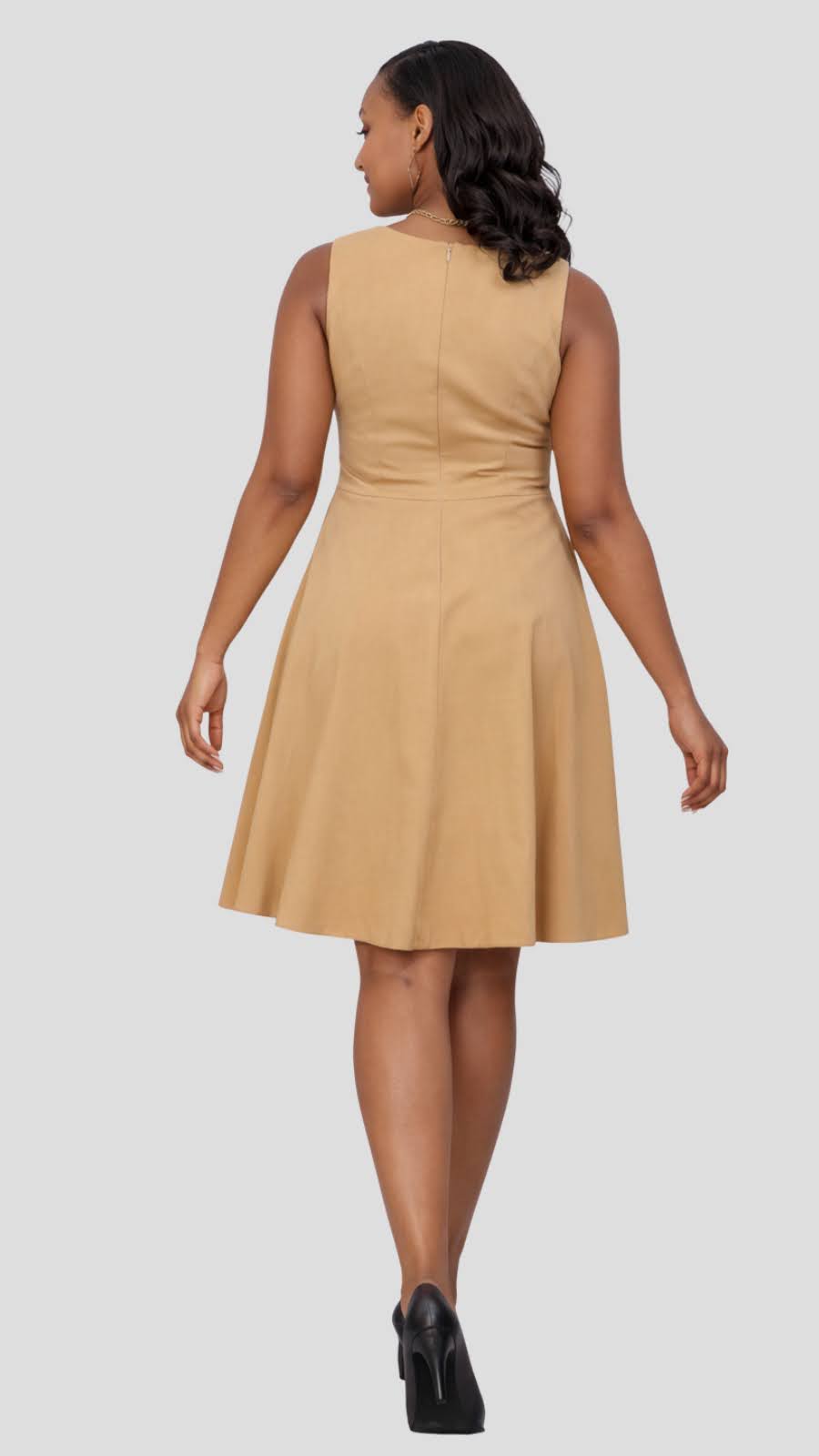The Fashion Frenzy Scalloped Waist Skater Dress – Khaki
