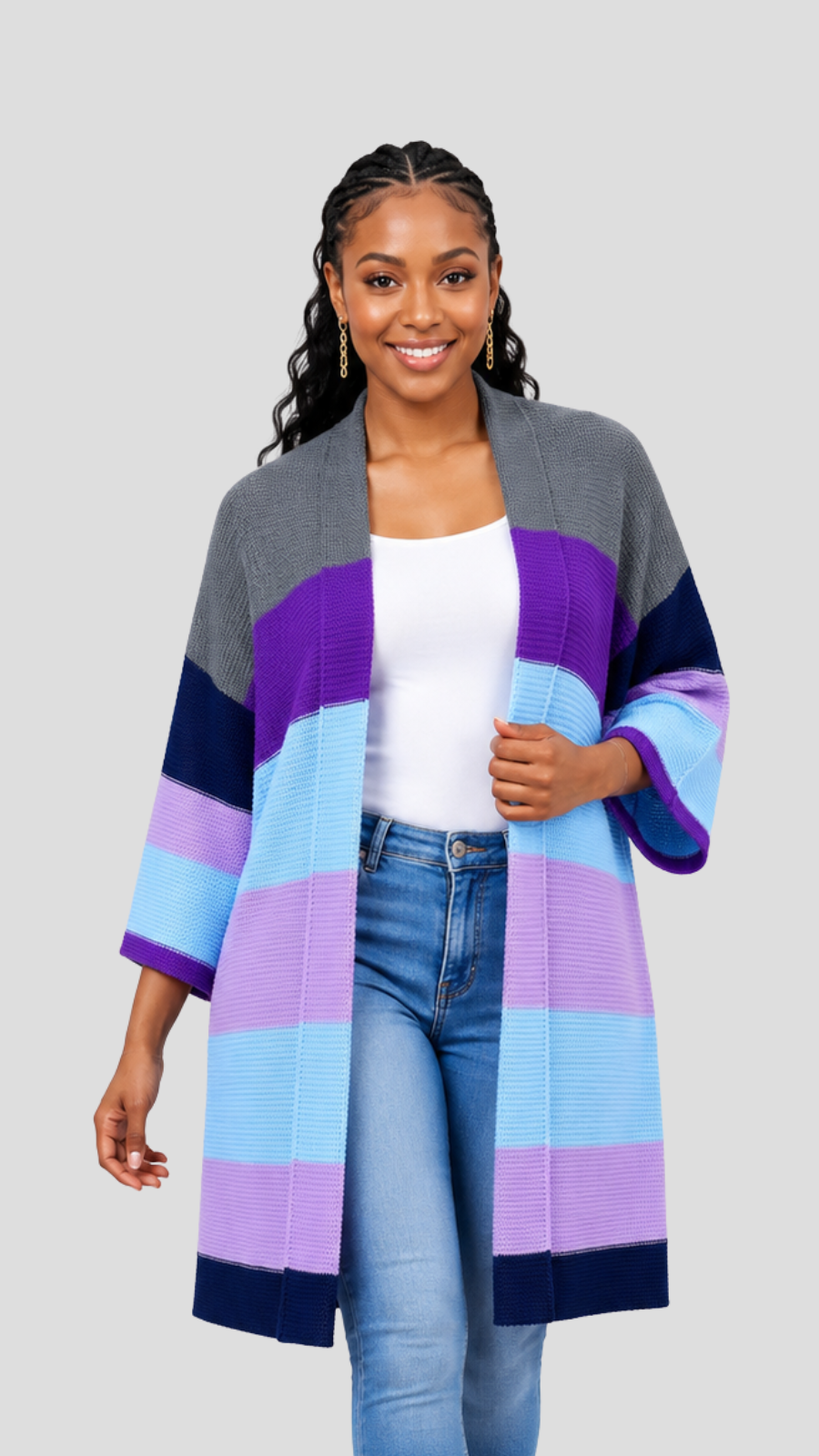 The Fashion Frenzy Waterfall Cardigan - Multicolored/Purple