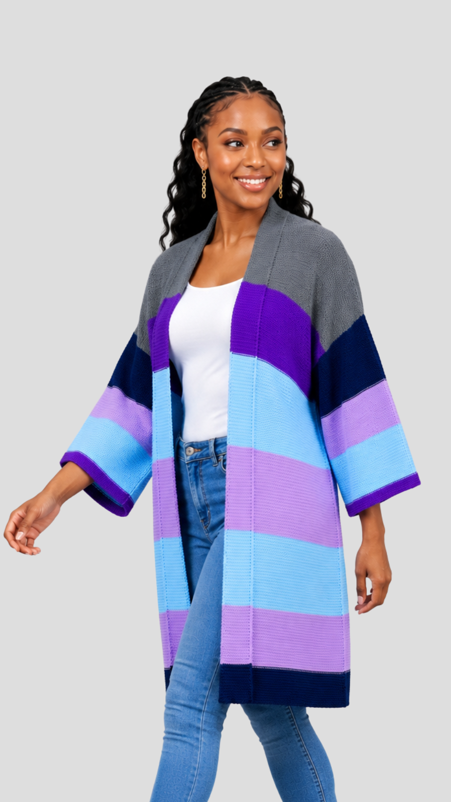 The Fashion Frenzy Waterfall Cardigan - Multicolored/Purple