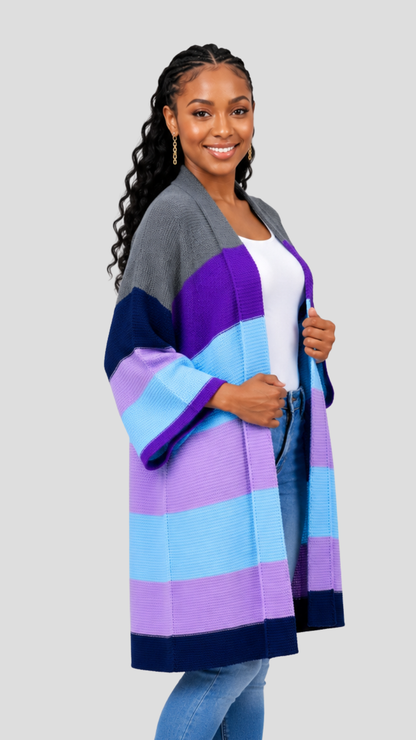 The Fashion Frenzy Waterfall Cardigan - Multicolored/Purple