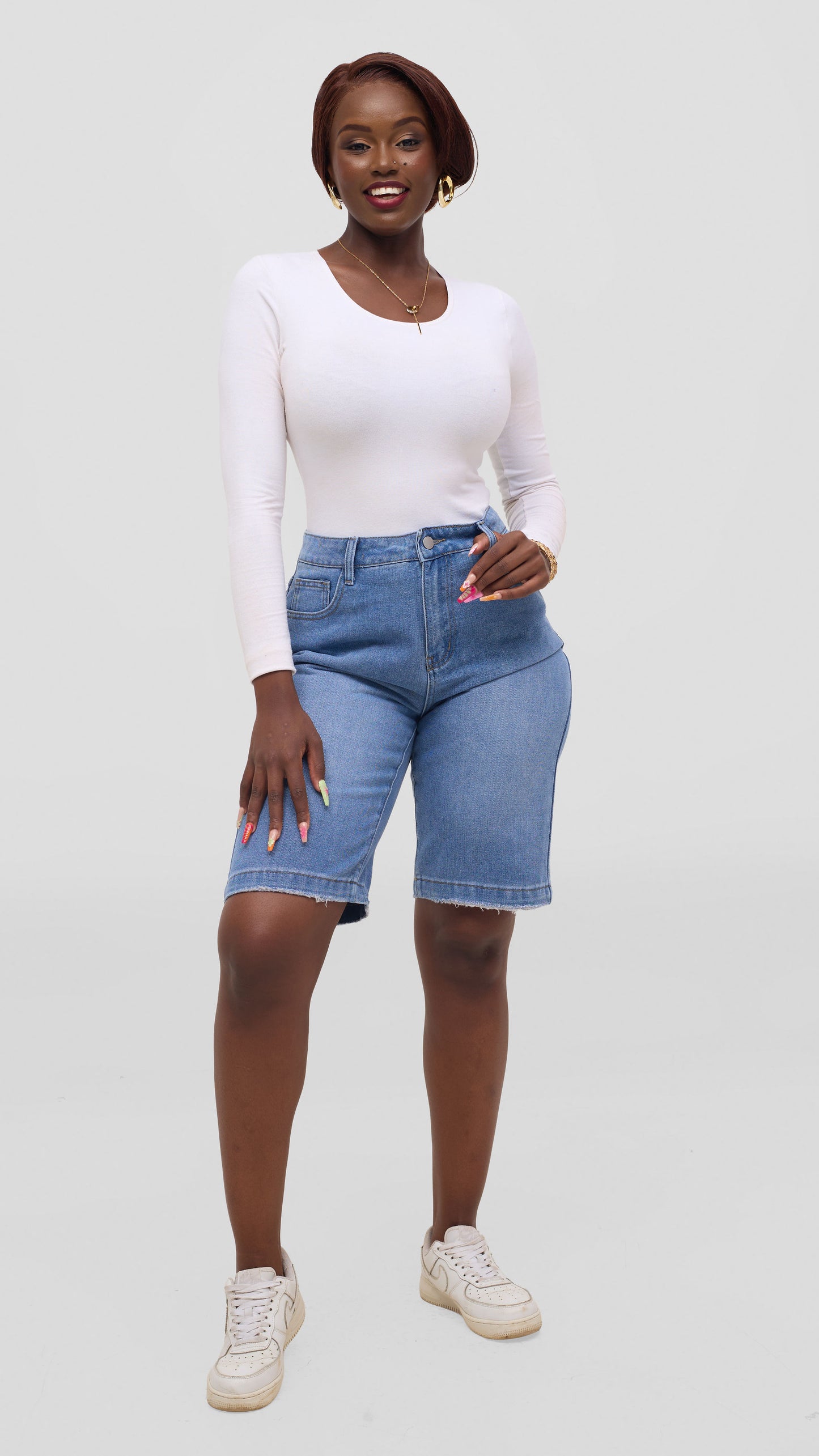 The Fashion Frenzy Leila High-Rise Denim Jorts – Blue