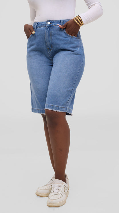 The Fashion Frenzy Leila High-Rise Denim Jorts – Blue