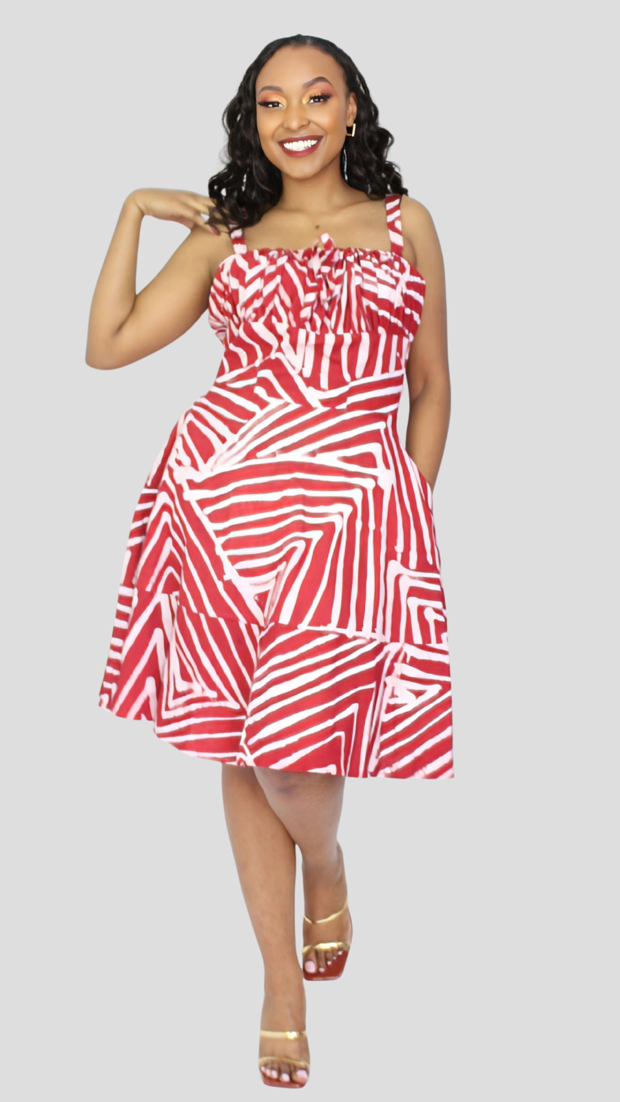 The Fashion Frenzy Printed Nuru Circles Corset Skater Dress - Maroon