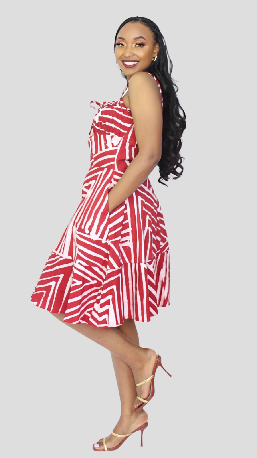 The Fashion Frenzy Printed Nuru Circles Corset Skater Dress - Maroon