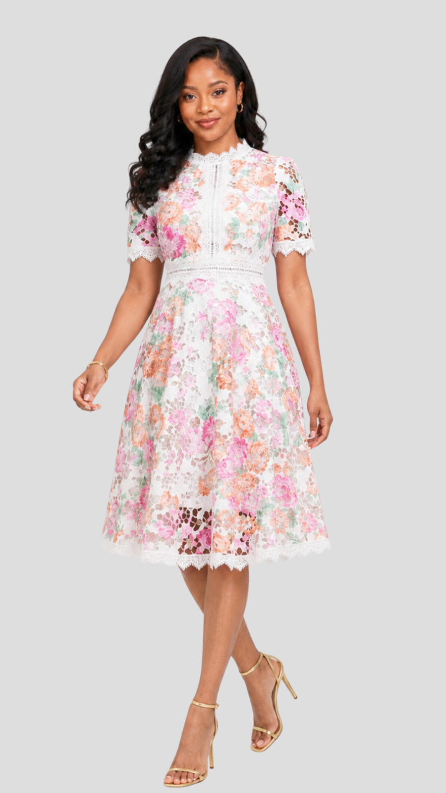 The Fashion Frenzy Eliana Floral Lace Dress - White
