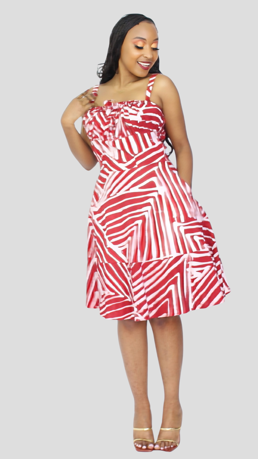 The Fashion Frenzy Printed Nuru Circles Corset Skater Dress - Maroon