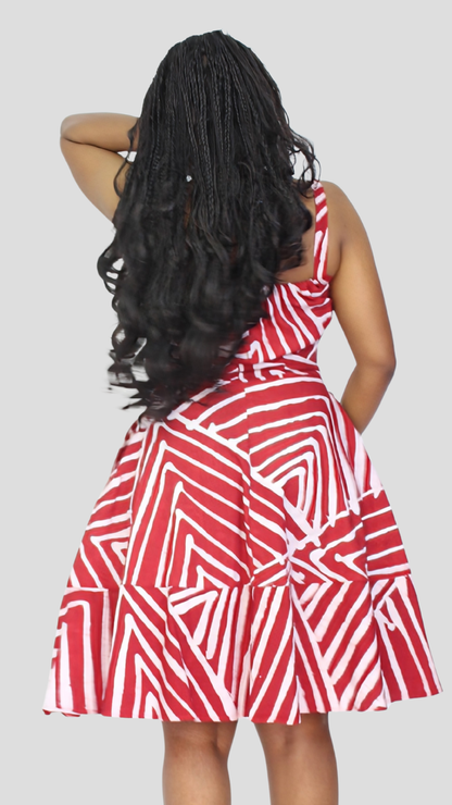 The Fashion Frenzy Printed Nuru Circles Corset Skater Dress - Maroon