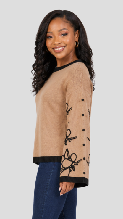 The Fashion Frenzy Flared Sleeves Pullover - Beige