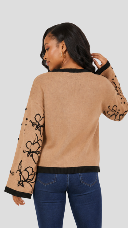 The Fashion Frenzy Flared Sleeves Pullover - Beige