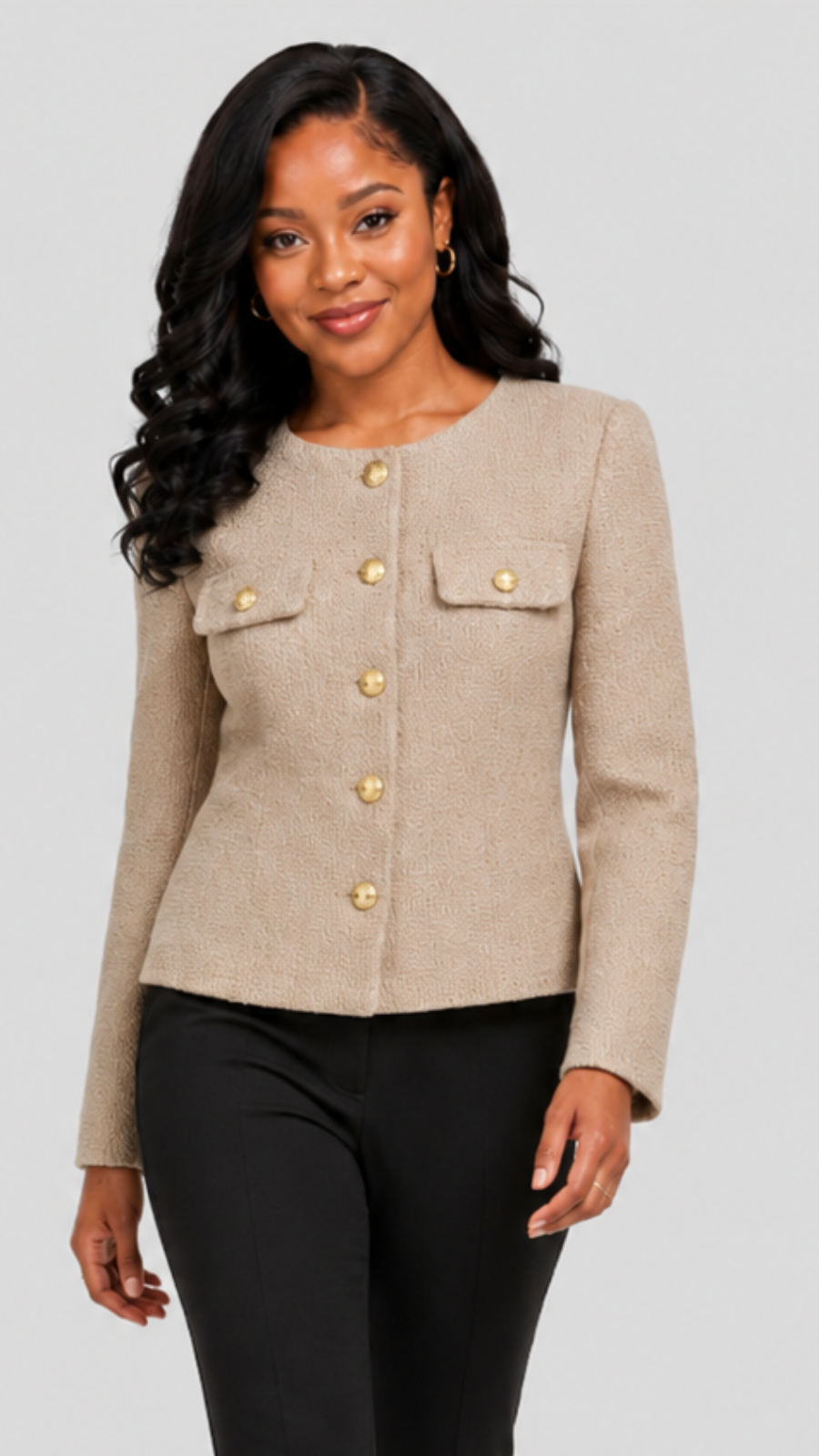 The Fashion Frenzy Élan Buttoned Jacket - Beige