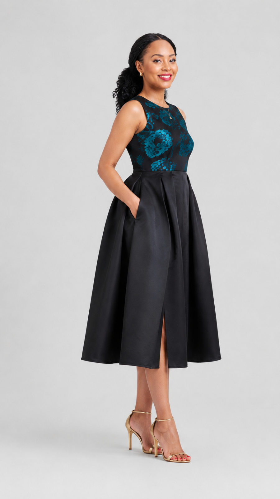 The Fashion Frenzy  Midnight Bloom Midi Skater - Black