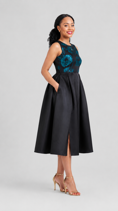 The Fashion Frenzy  Midnight Bloom Midi Skater - Black
