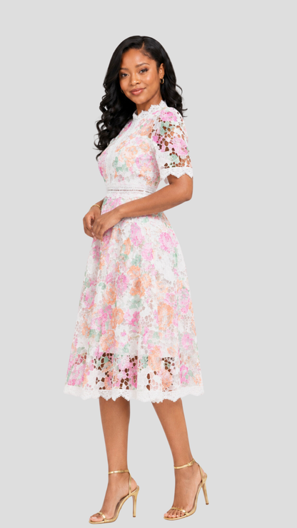 The Fashion Frenzy Eliana Floral Lace Dress - White