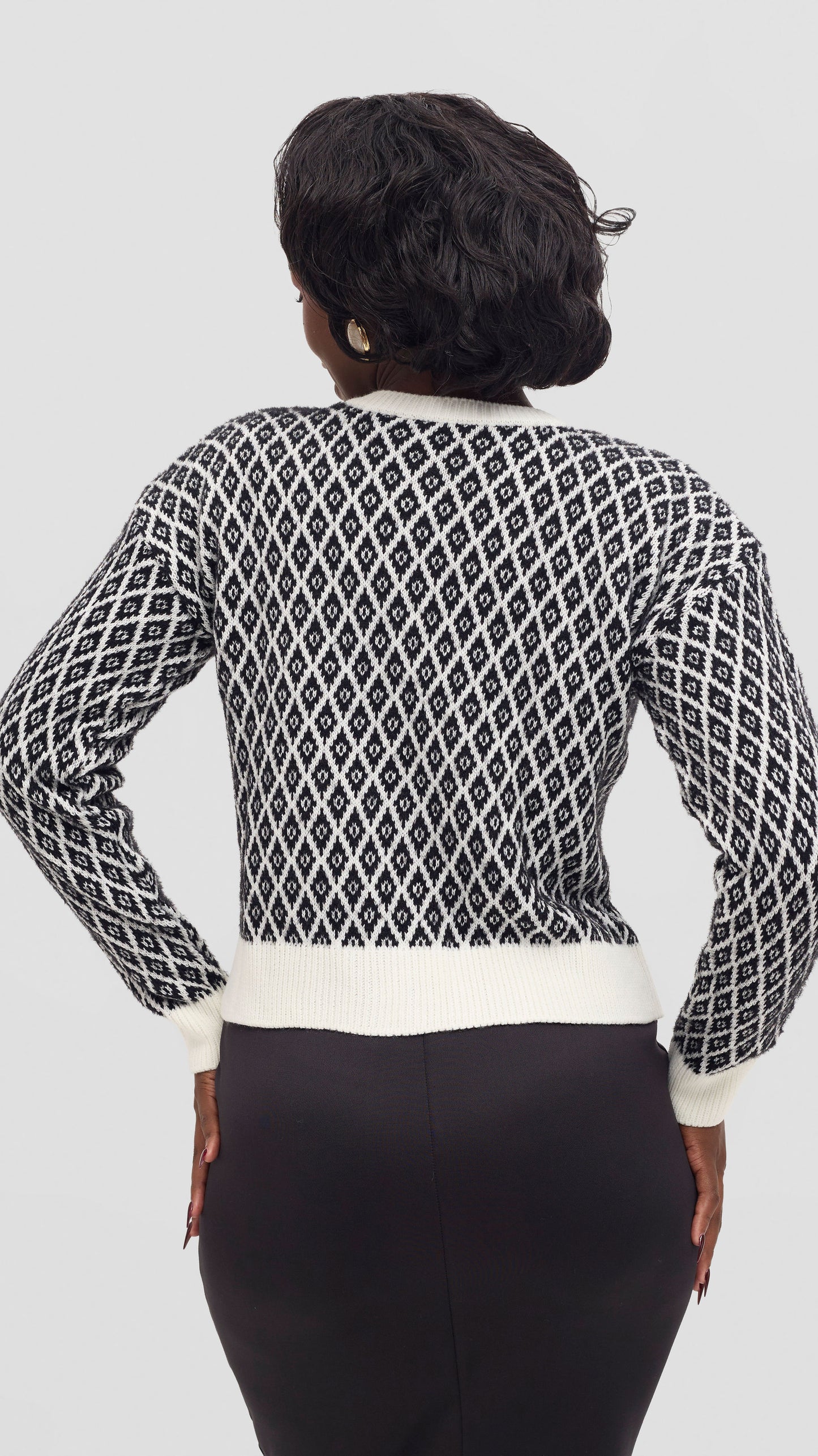 The Fashion Frenzy Ivory Trim Diamond Knit Cardigan - Ivory
