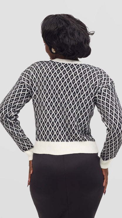 The Fashion Frenzy Ivory Trim Diamond Knit Cardigan - Ivory
