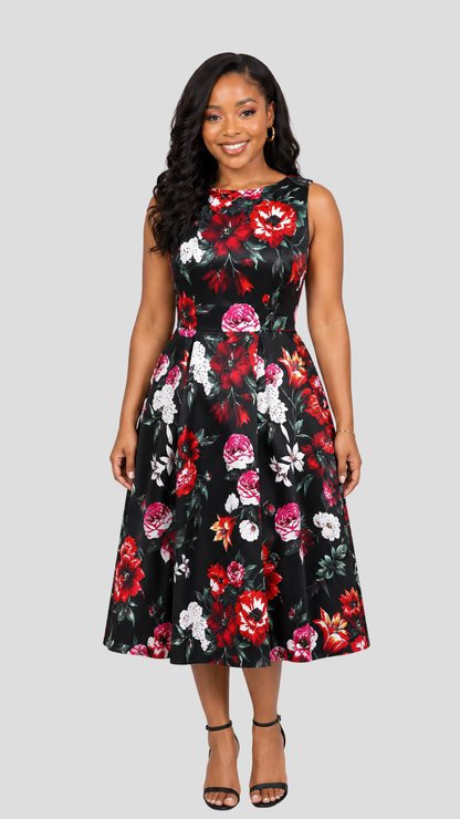 The Fashion Frenzy Valentina Noir Bloom Dress - Black