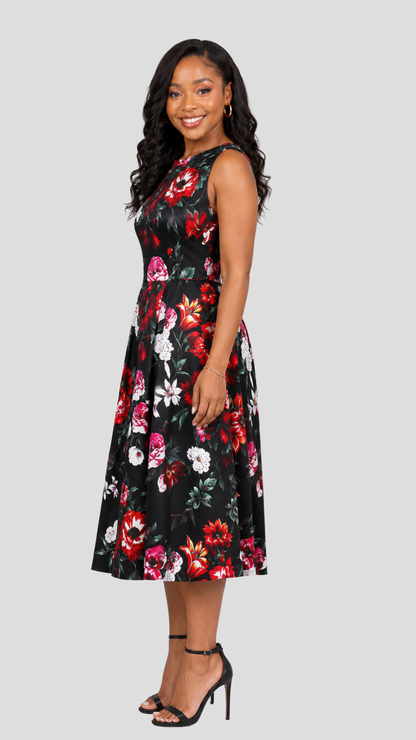 The Fashion Frenzy Valentina Noir Bloom Dress - Black