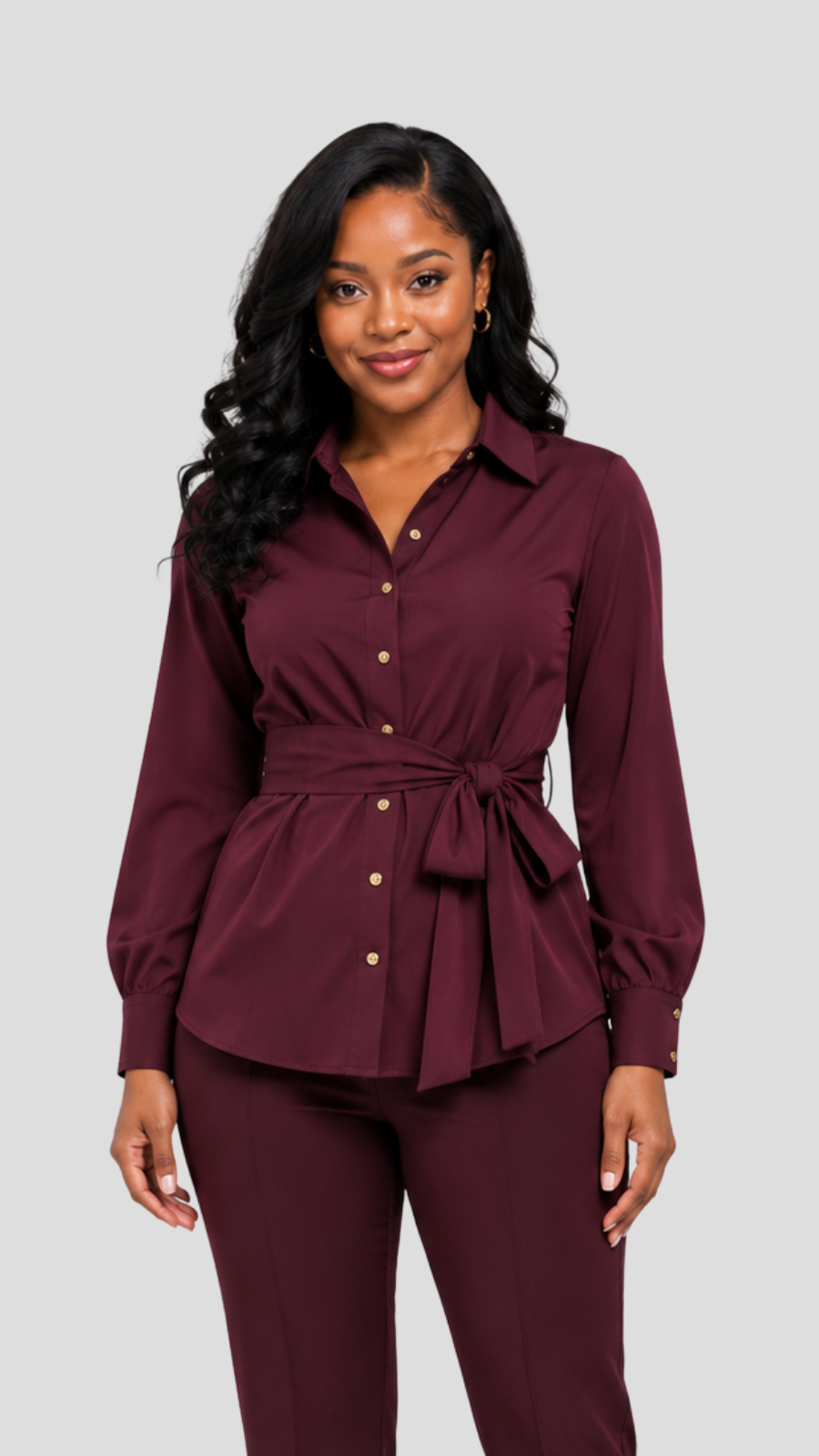 The Fashion Frenzy Wrap Blouse- Burgundy