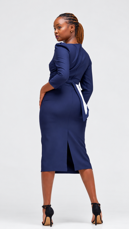 Navy Side Peplum Dress- Navy
